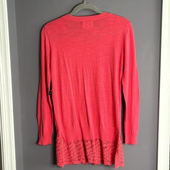 Mia Maddison Pink Lightweight Long Sleeve Sweater Lace Bottom Size Medium - Picture 6 of 9